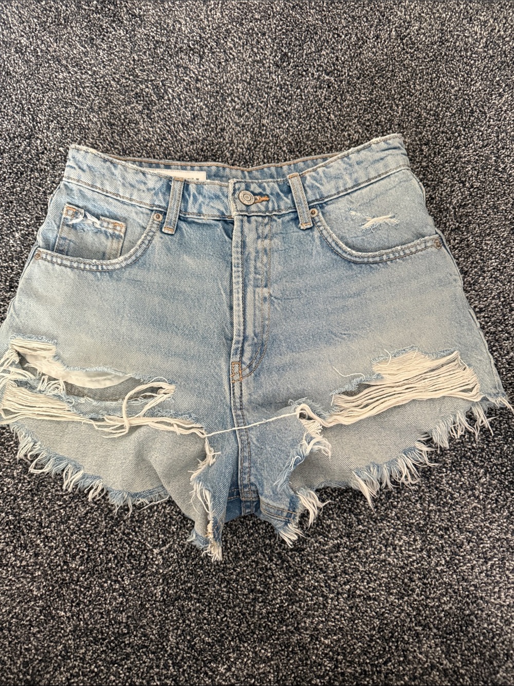 Zara Light Blue Distressed Denim Cutoff Shorts